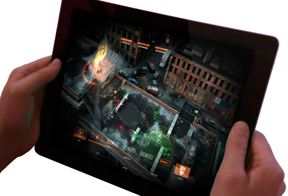 The Division y su despliegue en la pantalla táctil de un tablet.