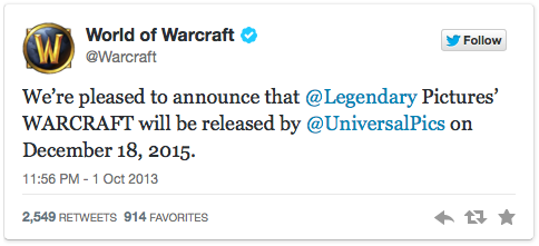 Tuit en la cuenta de World of Warcraft.