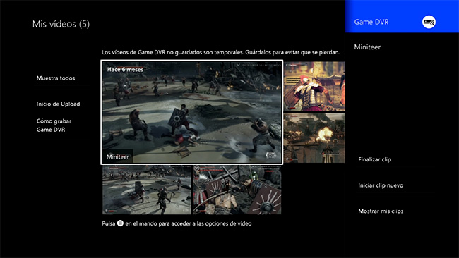 Game DVR de Xbox One.