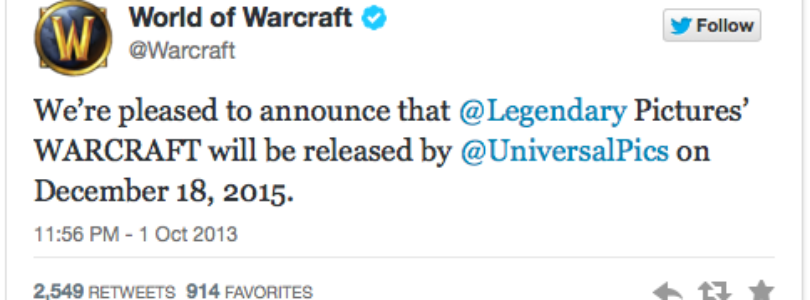 Tuit en la cuenta de World of Warcraft.