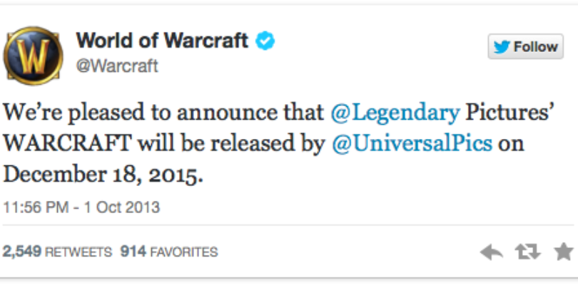 Tuit en la cuenta de World of Warcraft.