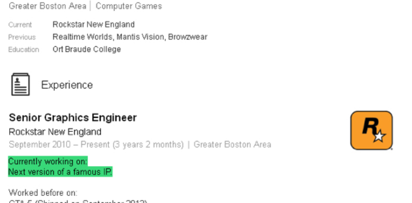CV del ingeniero gráfico de Rockstar.